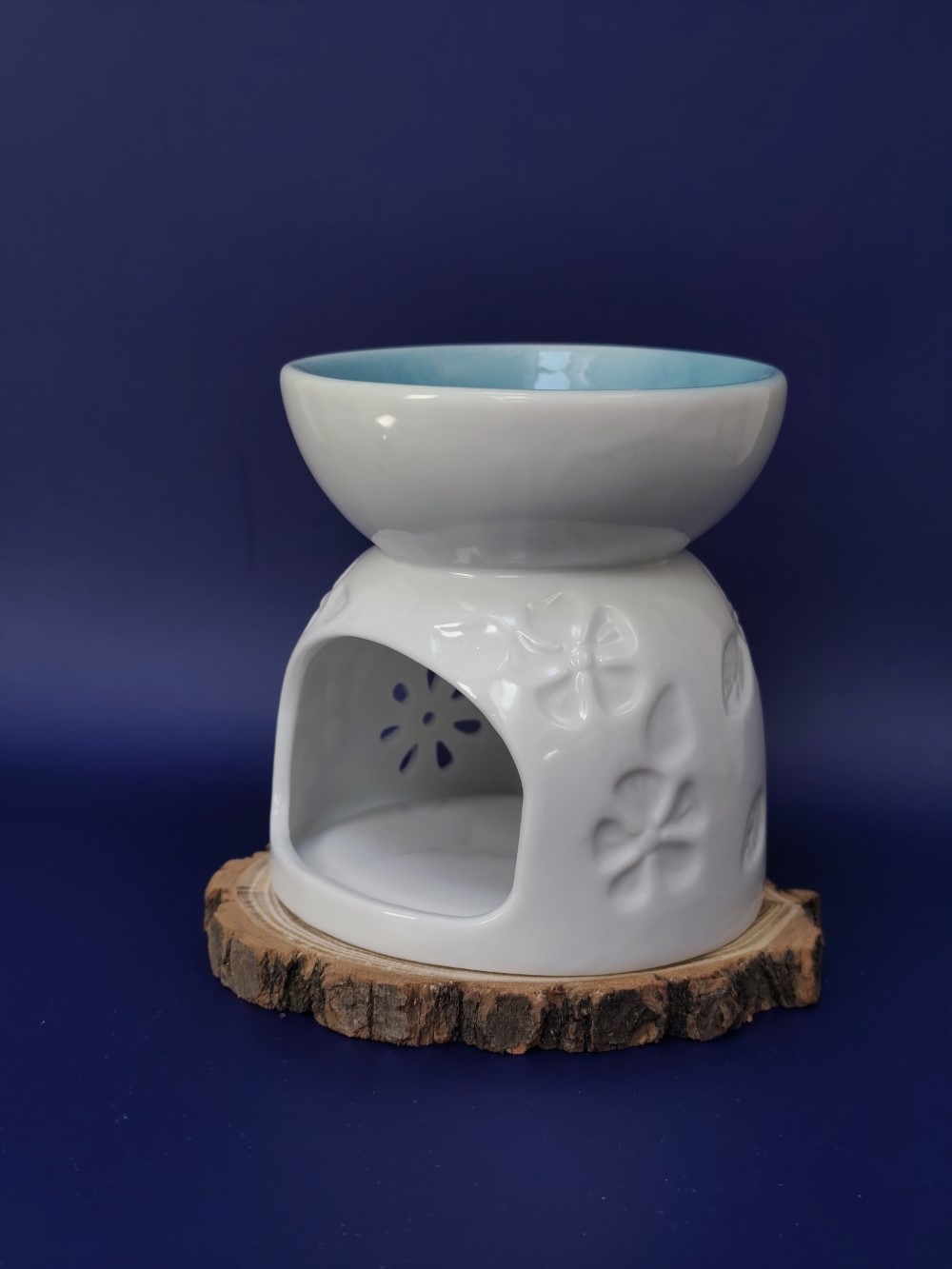 Kominek ceramiczny do wosku zapachowego / Ażurowe kwiaty / Biały - obrazek 7