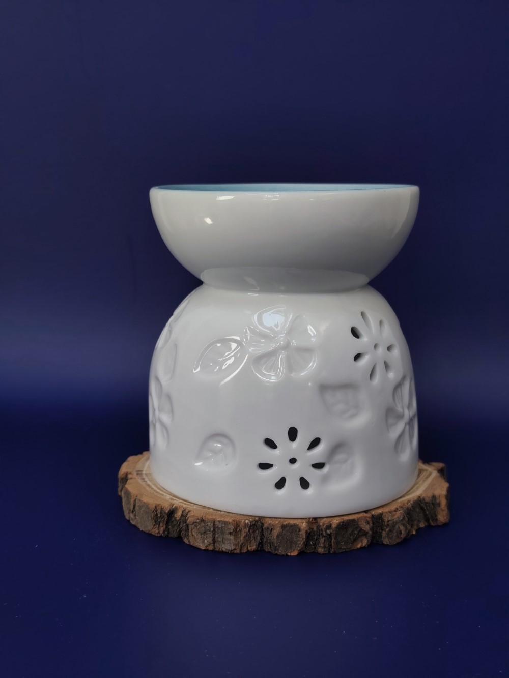 Kominek ceramiczny do wosku zapachowego / Ażurowe kwiaty / Biały - obrazek 8